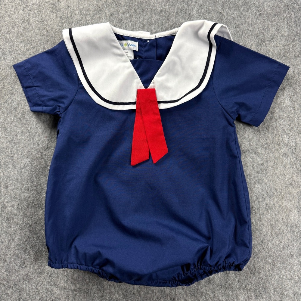 Petit Pomme Toddler 24M Bubble‎ Romper Navy Blue Sailor  Red Tie Nautical